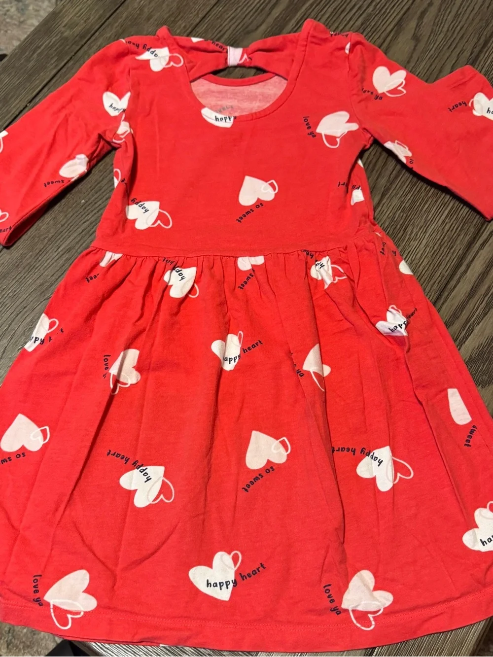 Kids Heart Print Long-Sleeve Dress - Red